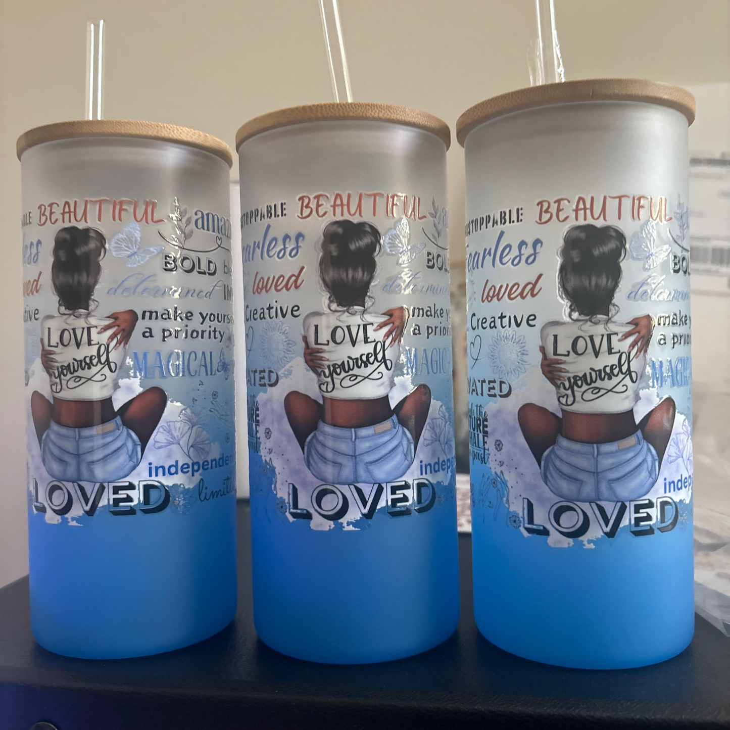 Melanin Self Love Affirmations Glass Tumbler - 16 oz
