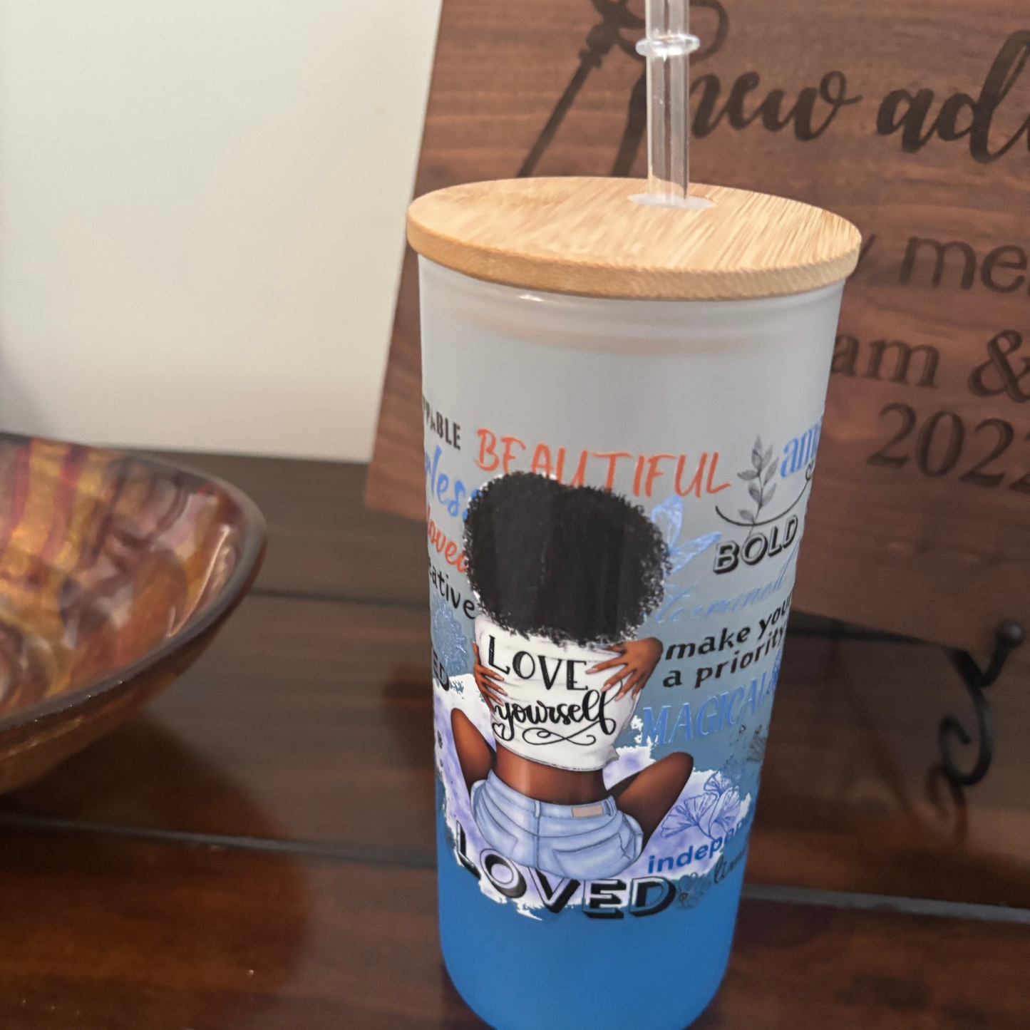 Melanin Self Love Affirmations Glass Tumbler - 16 oz