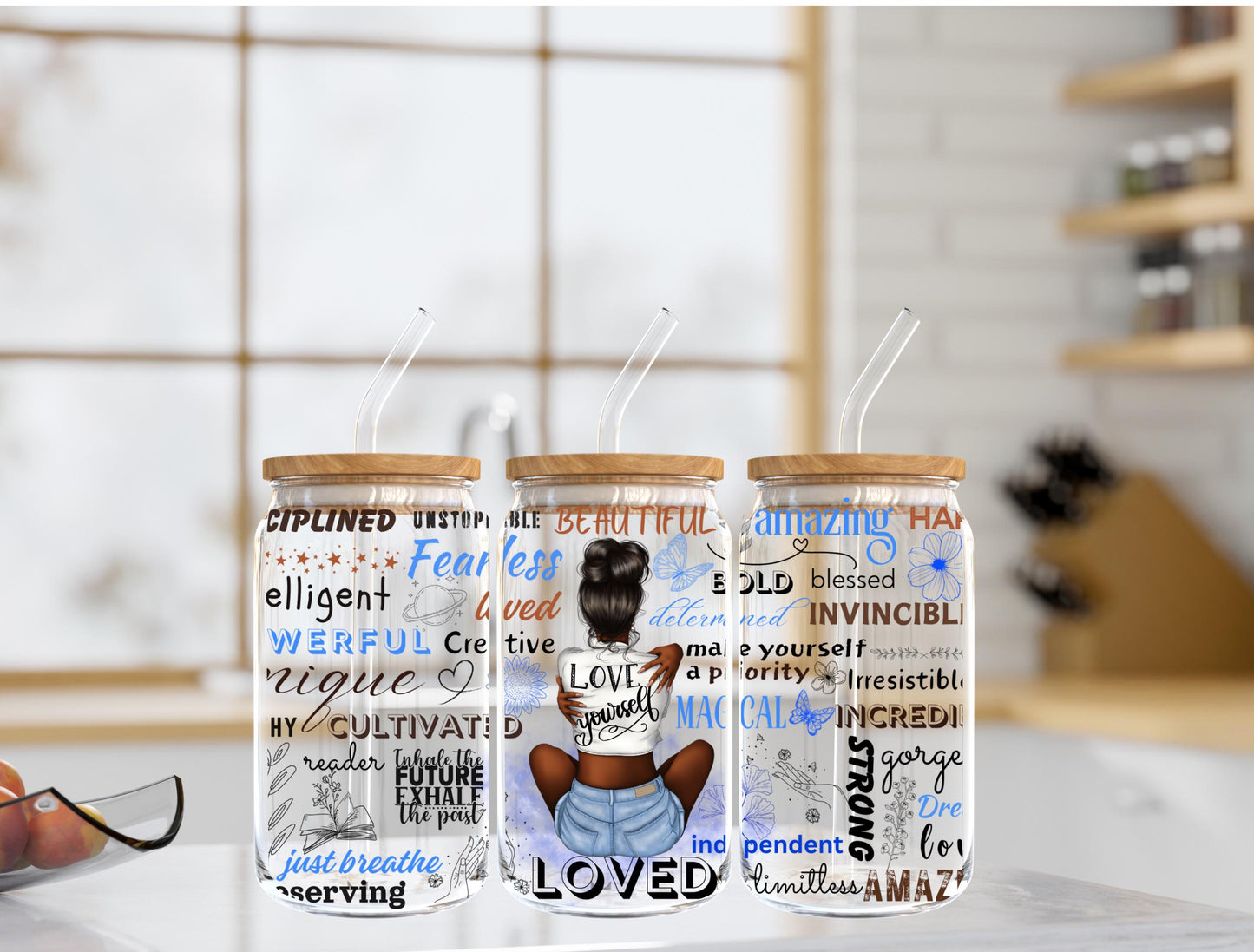 Melanin Affirmation Sipper Glass: Self Love Gift, 16oz
