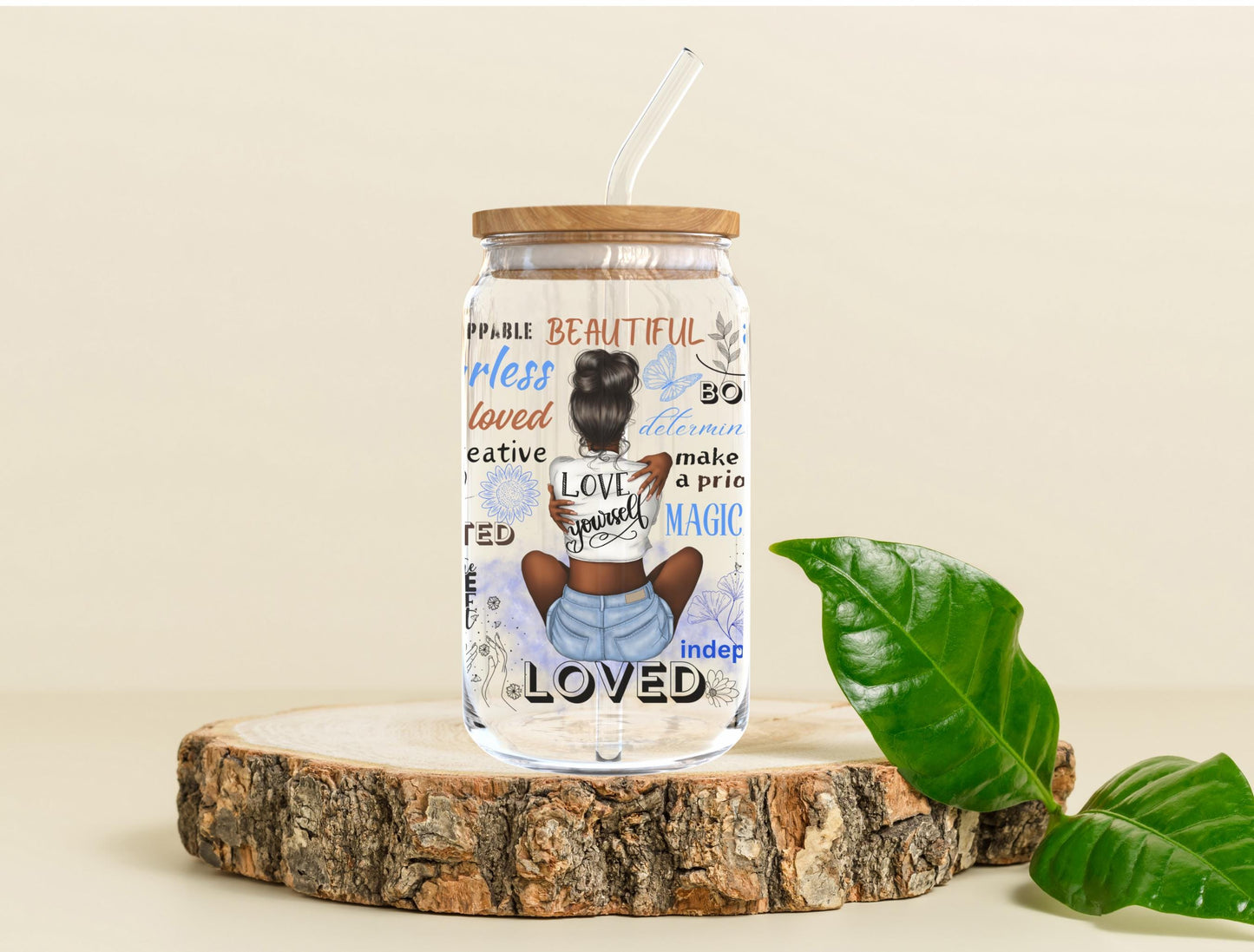 Melanin Affirmation Sipper Glass: Self Love Gift, 16oz