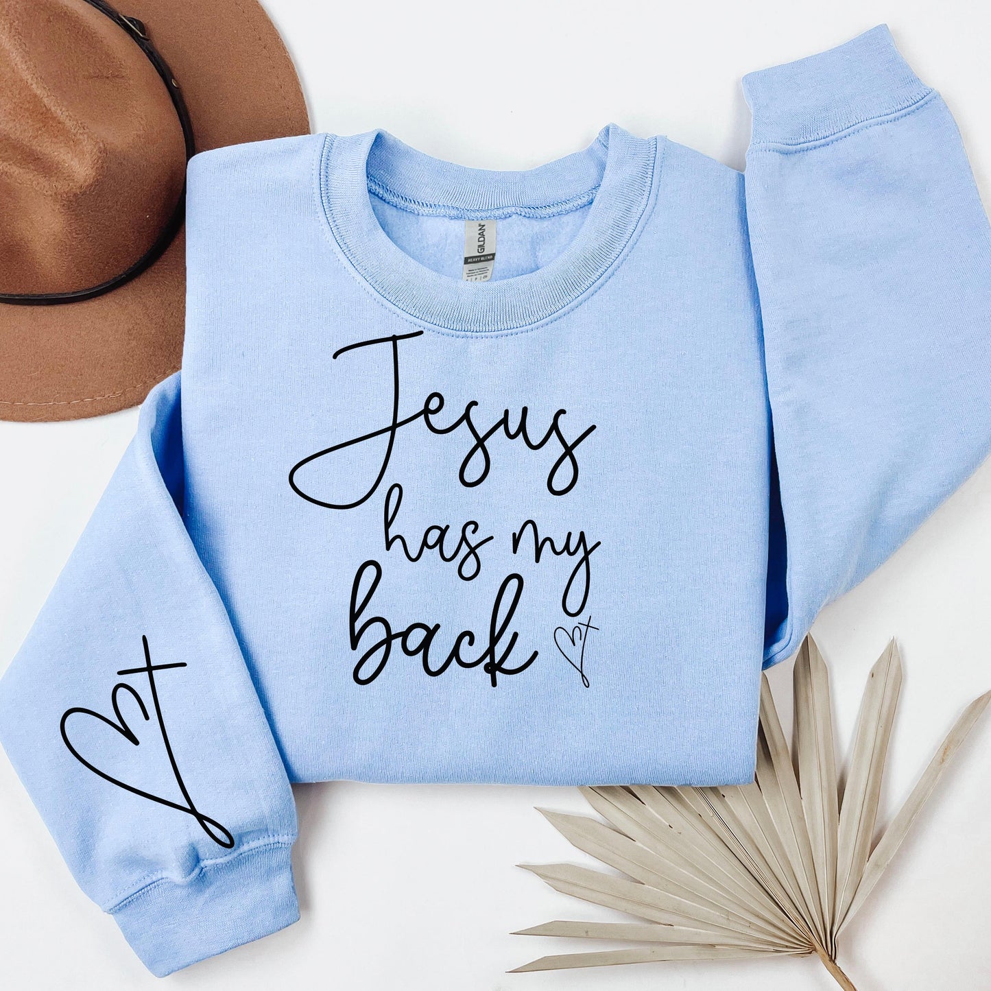 Jesus Has My Back Crewneck Sweatshirt — Christian Faith Pink Pullover