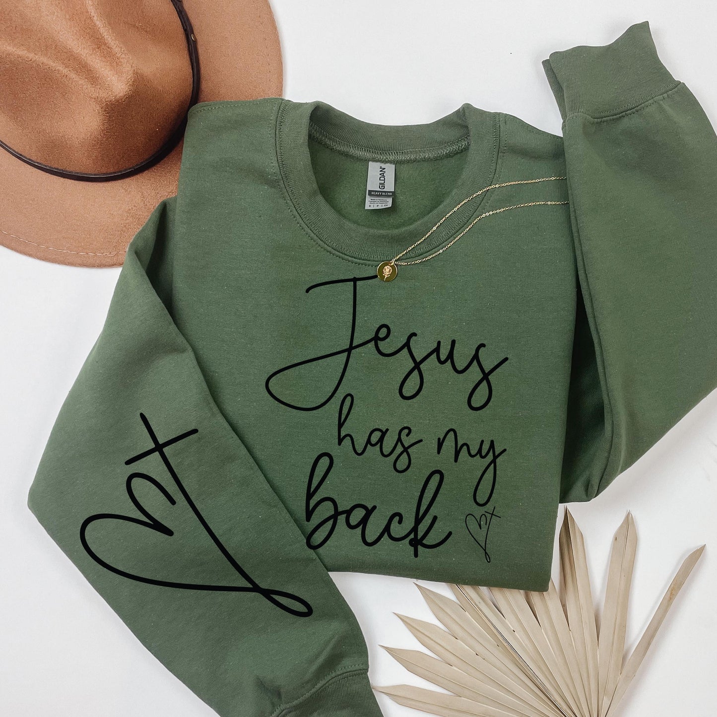 Jesus Has My Back Crewneck Sweatshirt — Christian Faith Pink Pullover