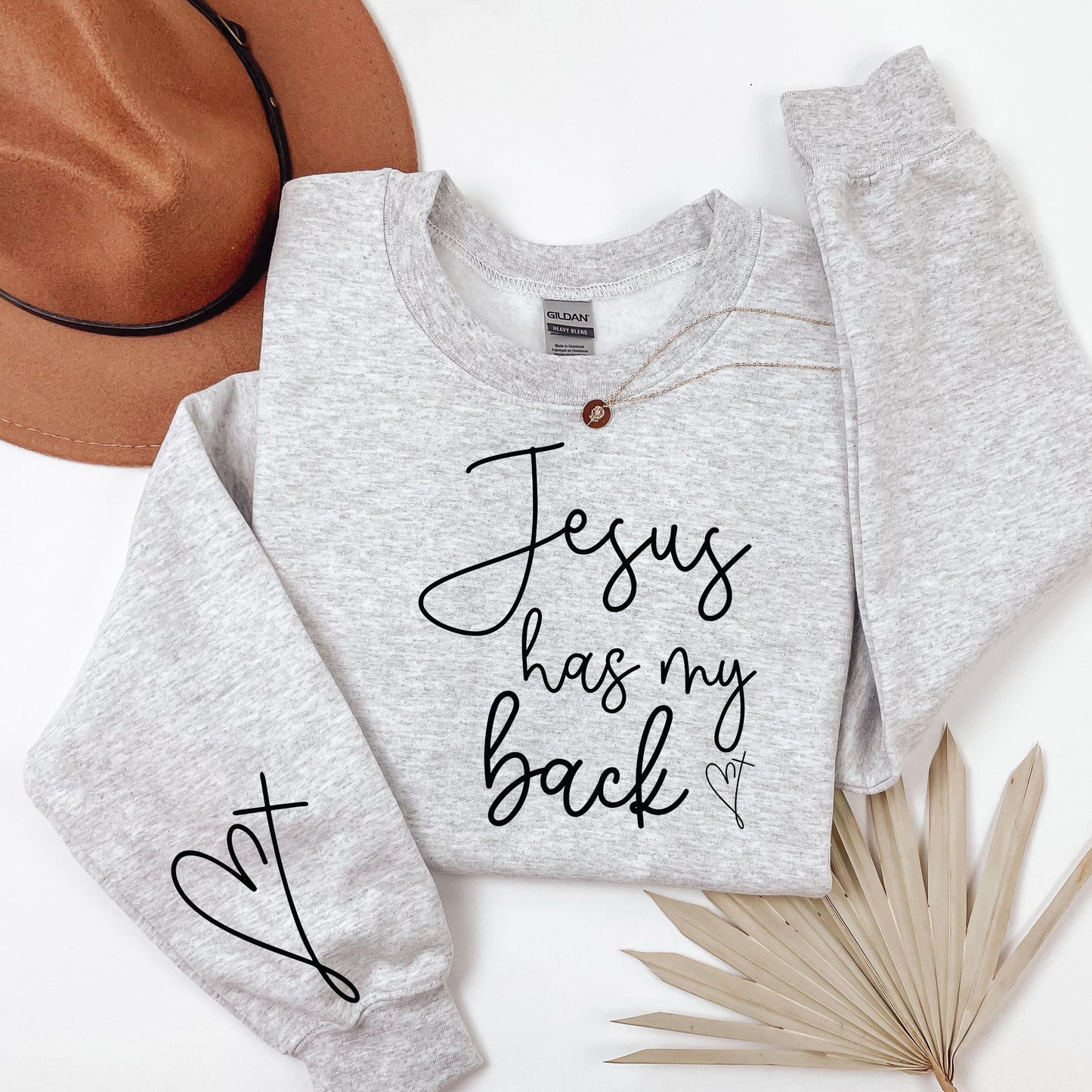 Jesus Has My Back Crewneck Sweatshirt — Christian Faith Pink Pullover
