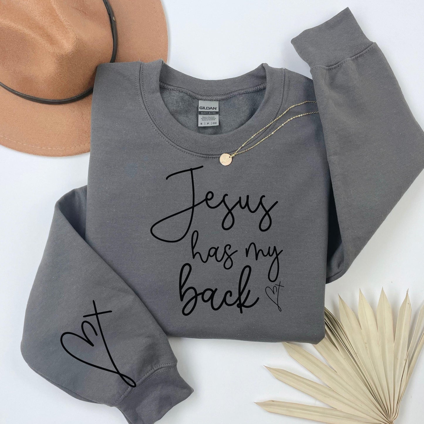 Jesus Has My Back Crewneck Sweatshirt — Christian Faith Pink Pullover