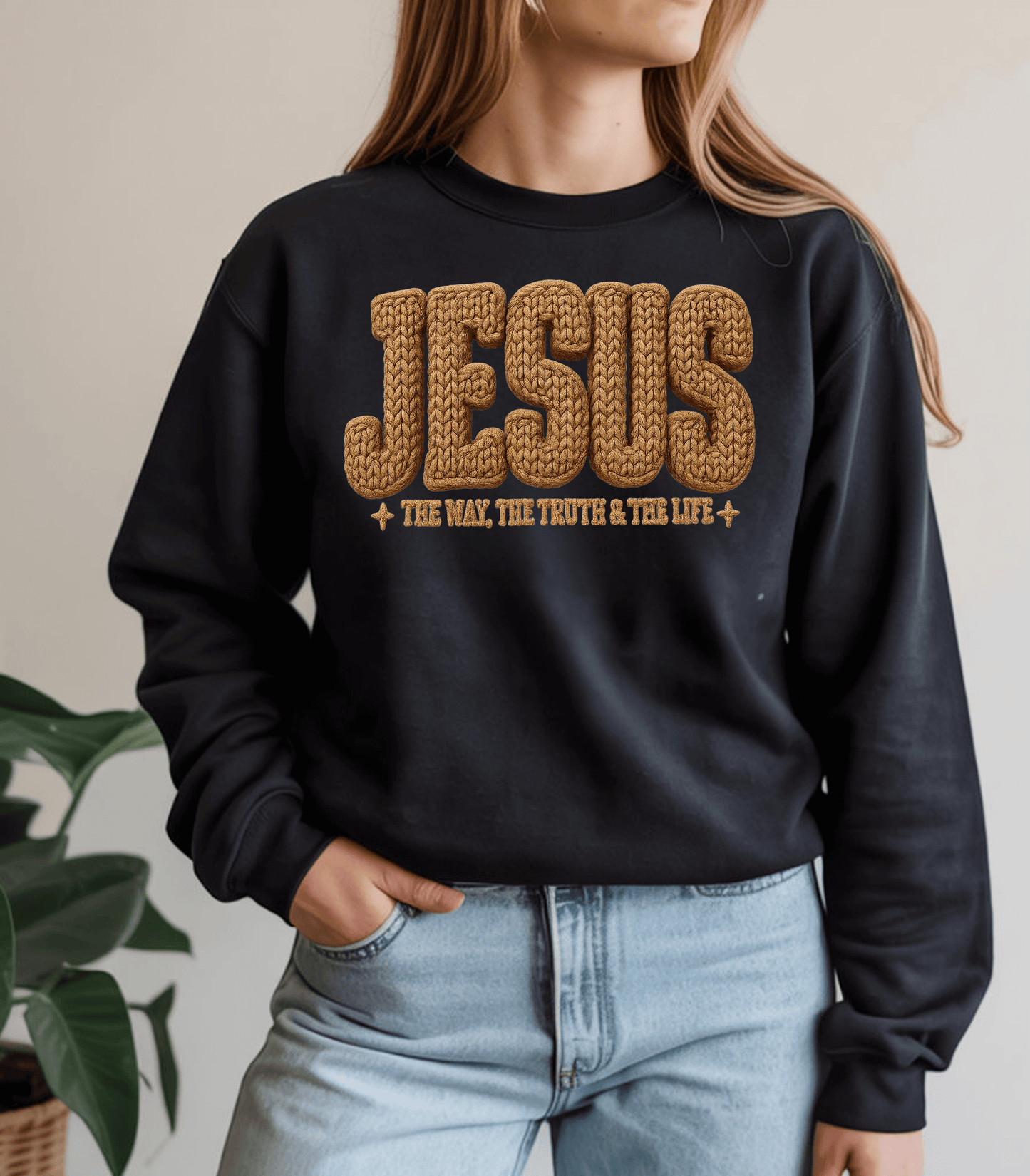 Yarn Faux Jesus The Way The Truth The Life T-Shirt | Christian Faith Knit Texture Tee | Inspirational Bible Verse Apparel Gift