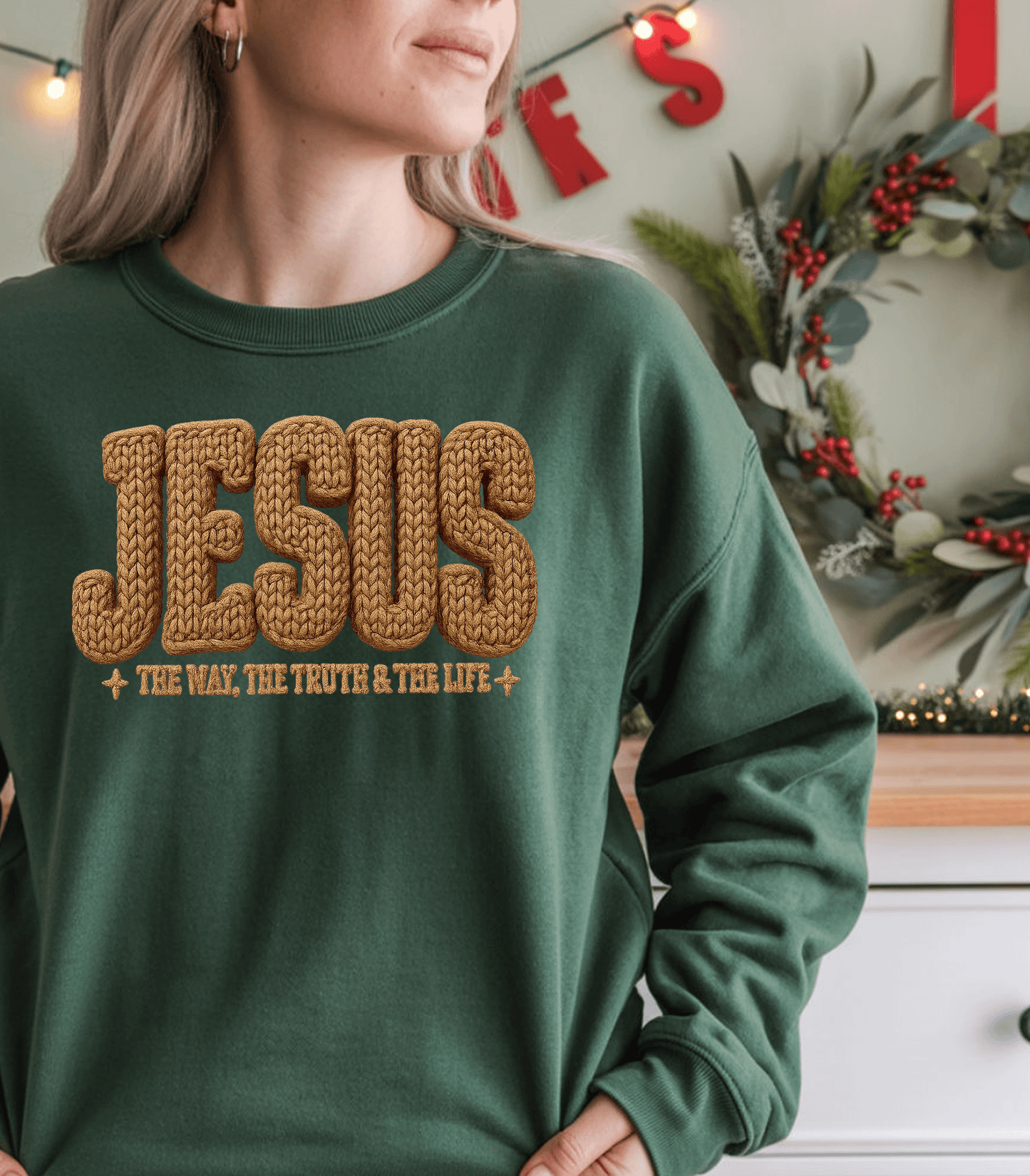 Yarn Faux Jesus The Way The Truth The Life T-Shirt | Christian Faith Knit Texture Tee | Inspirational Bible Verse Apparel Gift