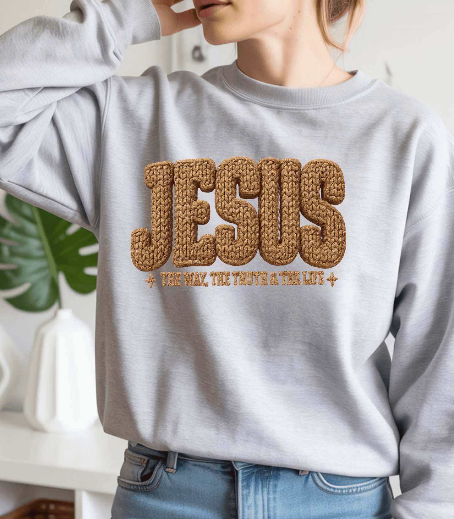 Yarn Faux Jesus The Way The Truth The Life T-Shirt | Christian Faith Knit Texture Tee | Inspirational Bible Verse Apparel Gift