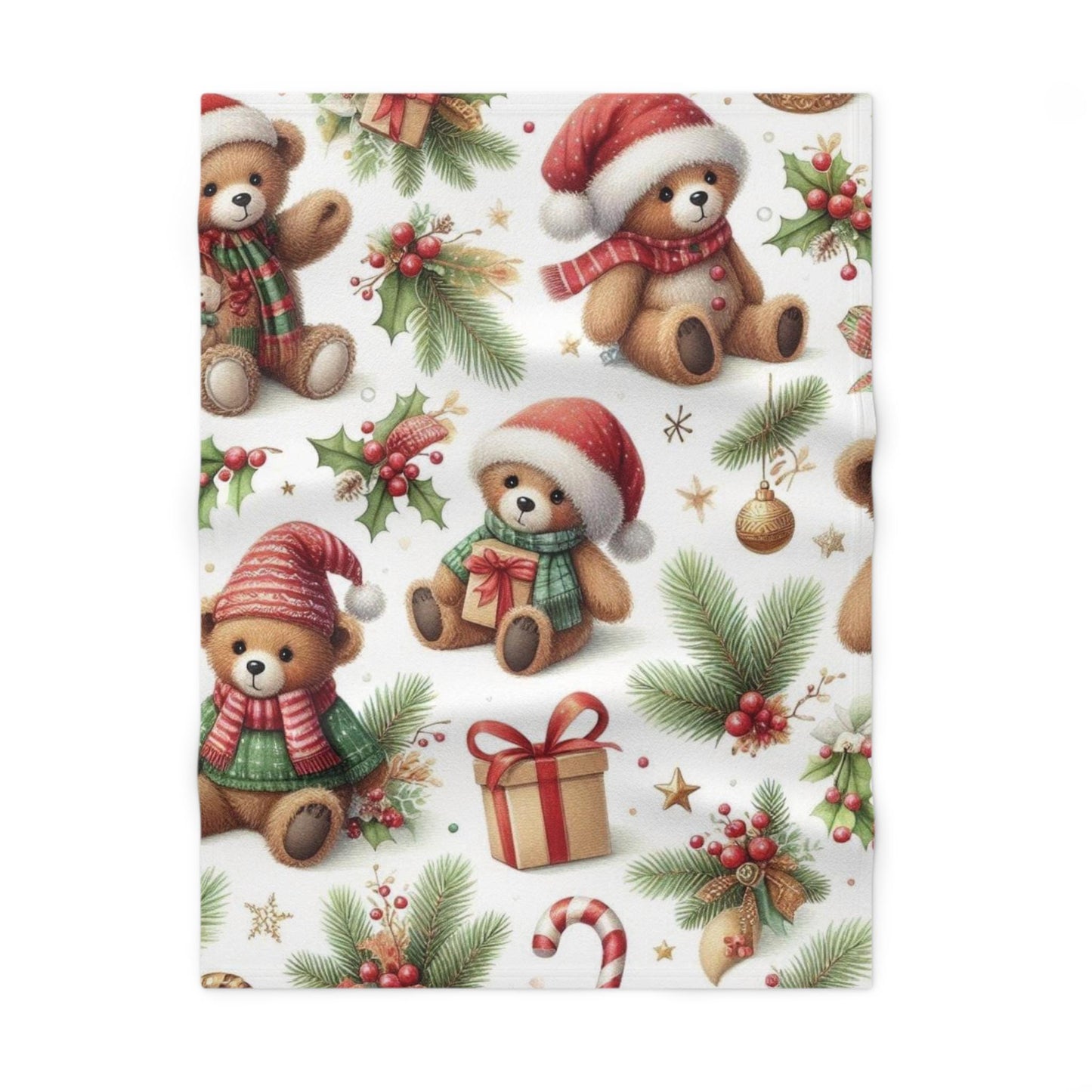 Christmas Baby Blanket: Teddy Bear Print, Holiday Nursery Decor (30x40)