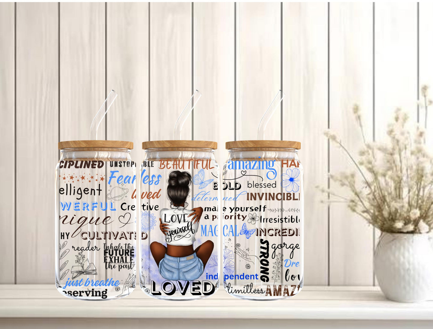 Melanin Affirmation Sipper Glass: Self Love Gift, 16oz