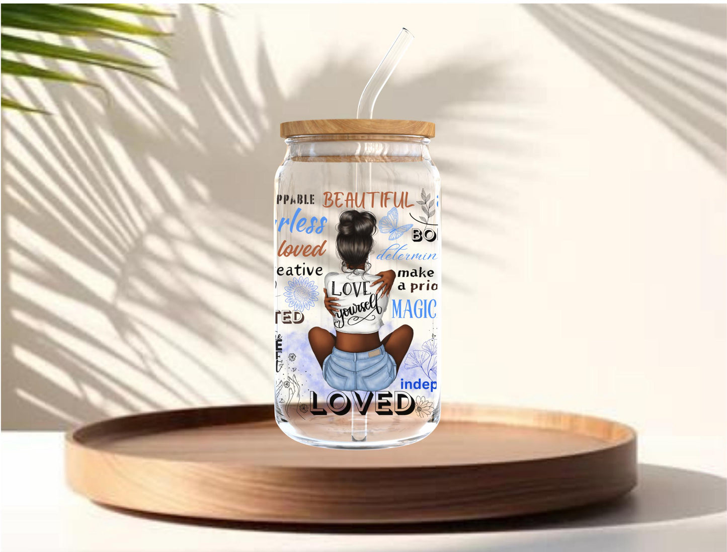 Melanin Affirmation Sipper Glass: Self Love Gift, 16oz